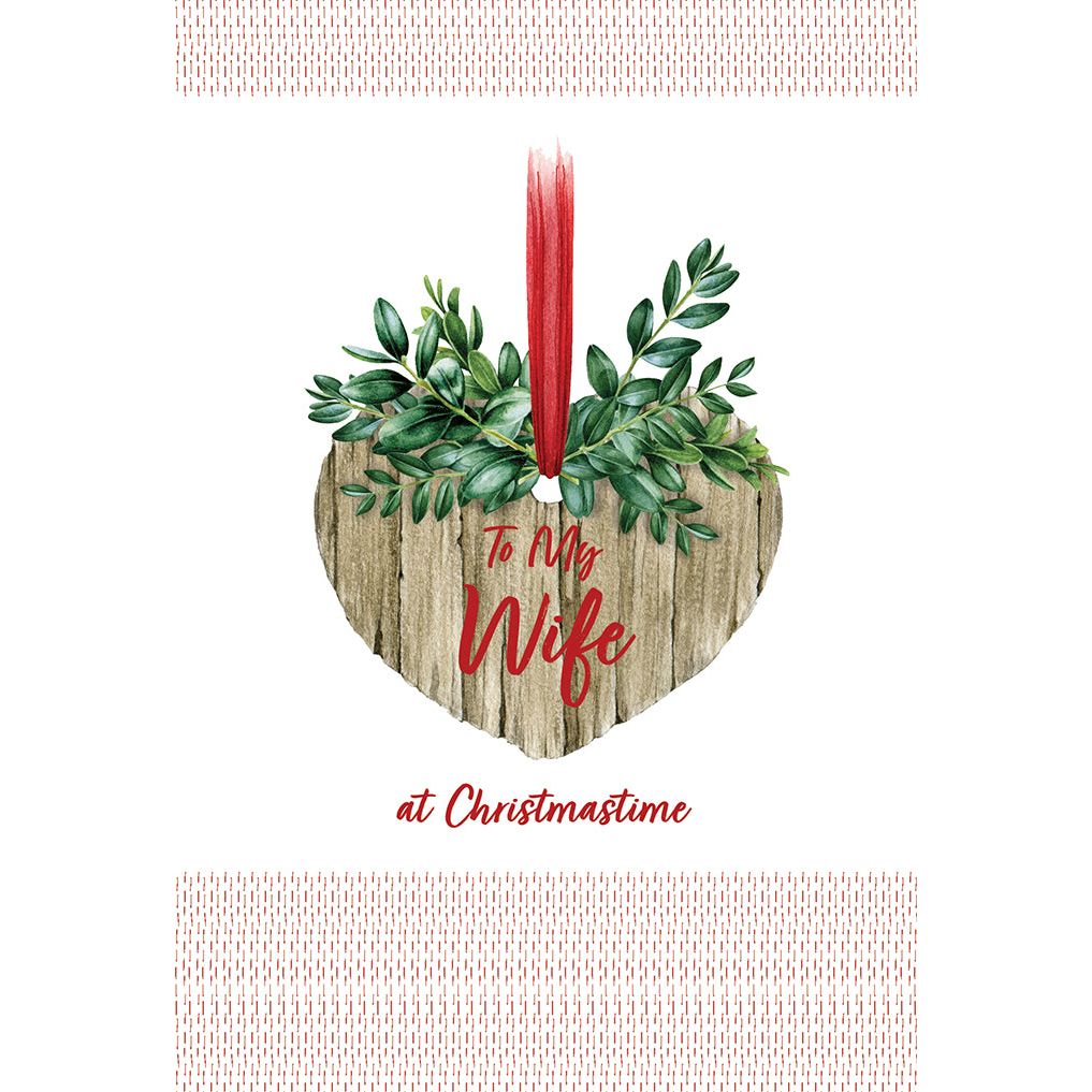 Wooden Heart Christmas Card Wife